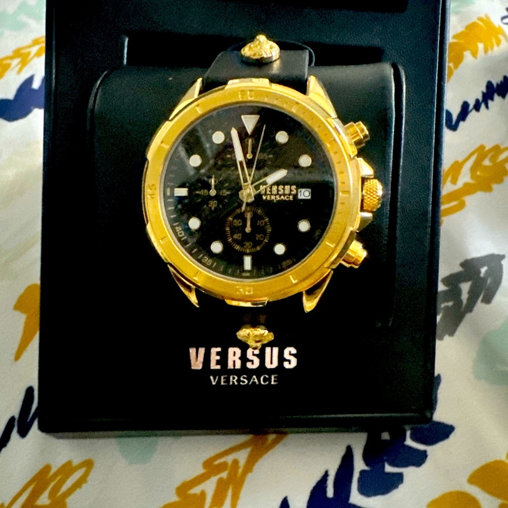 New Versus VERSACE black leather watch